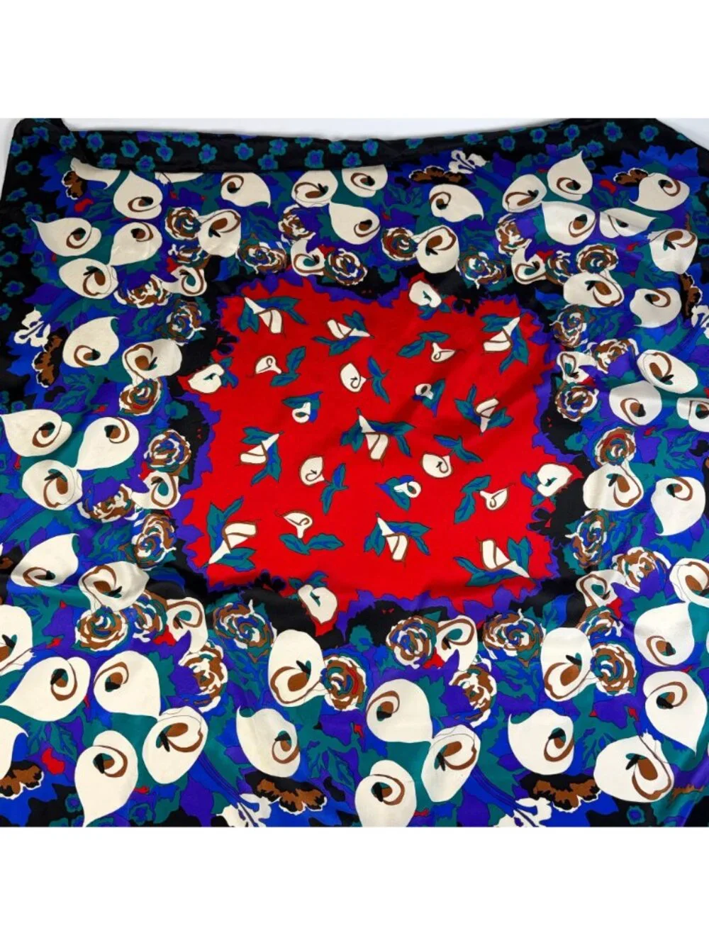 Vintage 1988 Ginnie Johansen 100% Silk Floral Print Scarf Square Made in Japan